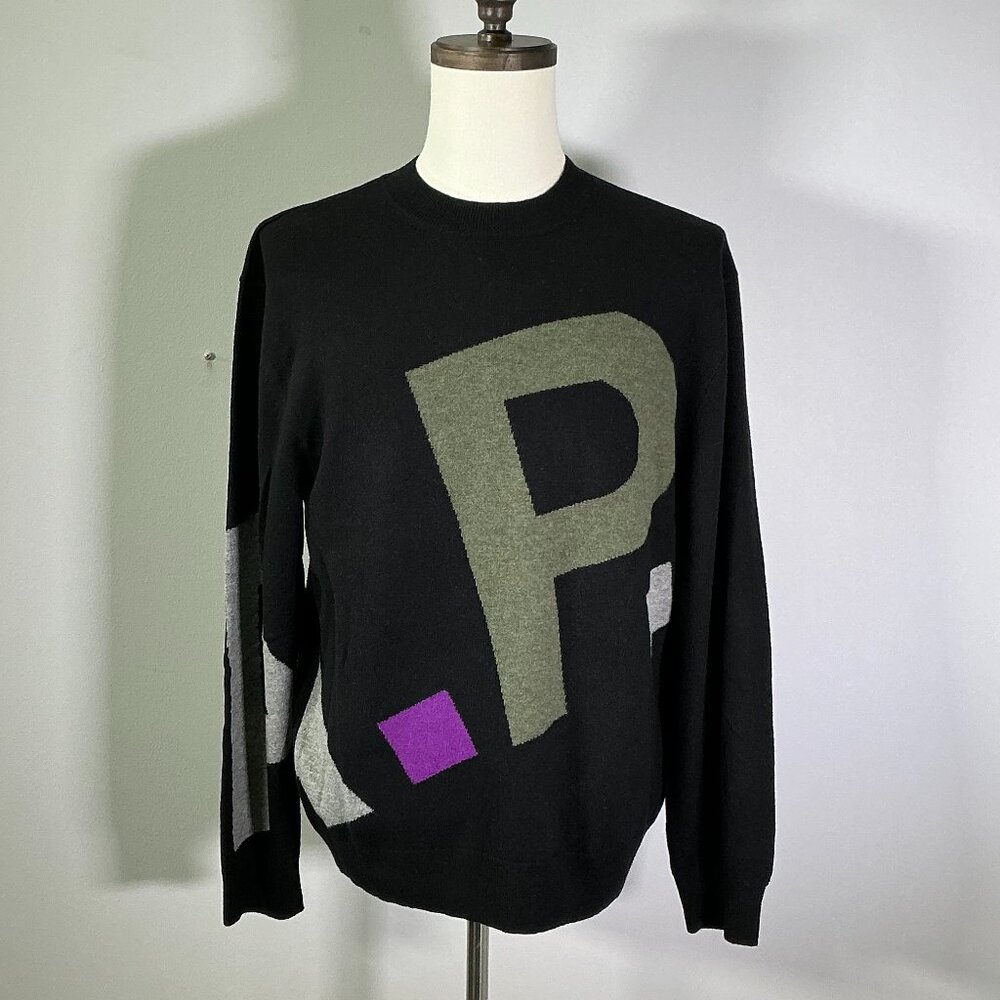 A.P.C. Pull Logo All Over H Men's Size S Black Wool Sweater NWOT